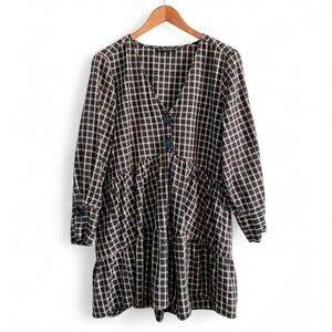 Zara Basic Black and White Plaid Mini Dress